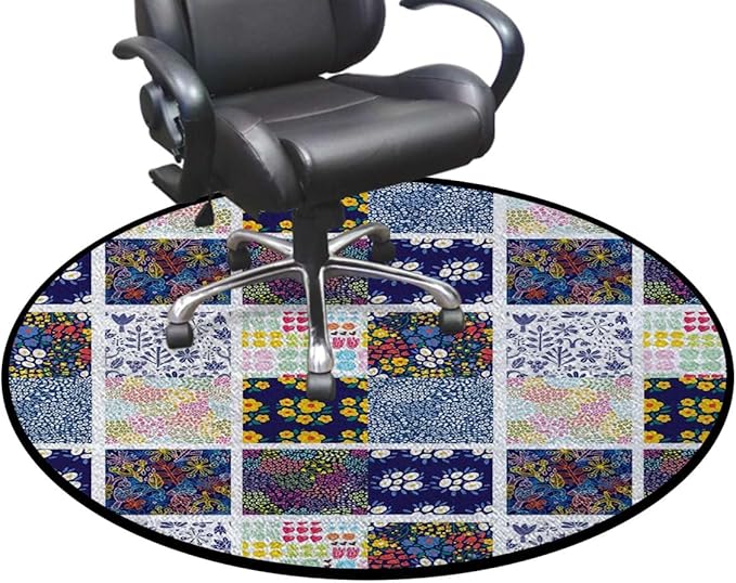 Multicolor Marble Round Area Rug Throw Rugs Soft Washable Small Round Floor Mats for Bedroom Living Room Patchwork of Different Patterns Traditional Diameter 43.3 in