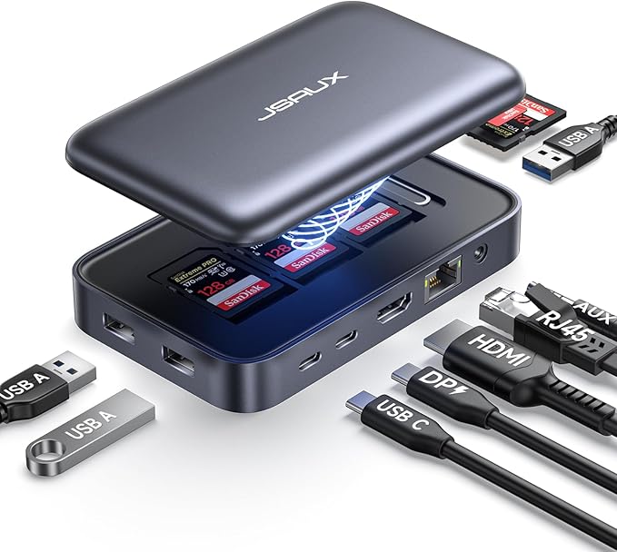 JSAUX Laptop USB C Docking Station 10 in 1 USB C Magnetic Hub with 4K@60hz HDMI 100W PD USB A&ampC 3.0 1000Mbps Ethernet SD/TF for HP/MacBook/Dell/Lenovo etc