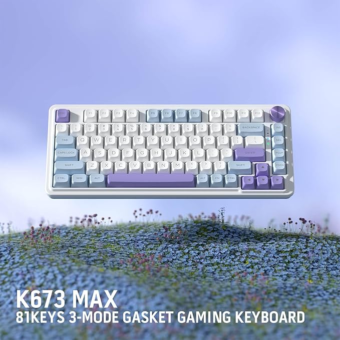 Redragon K673 MAX 75% Wireless Gasket RGB Gaming Keyboard 3-Modes 81 Keys PBT Compact Mechanical Keyboard w/Hot-Swap Socket Dedicated Knob Control &amp 5-Layer Noise Dampening Custom Linear Switch