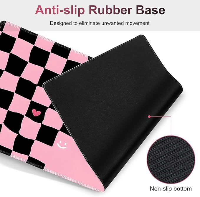 Desk Mat Gaming Mouse Pad Cute Desk Matt Keyboard Wrist Rest for Desktop Anti-Slip Big Mousepad Stitched Edges XXL Large Mouse Pad with Wrist Support for Home Office I Pink Black True Love