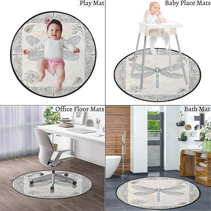 Animal Round Area Rug Washable Indoor Throw Rugs for Living Room Bedroom Watercolor Exotic Flying Art HDrawn RoyalBlack Yellow Diameter 47.2 in