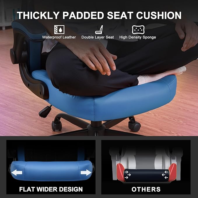 GTPLAYER Video Gaming Chair Ergonomic Computer Gaming Chair with Flip-Up Armrests and Adjustable Height Comfortable Desk Chairs with Built-in Lumbar Support Recliner with 360°Swivel (Blue)