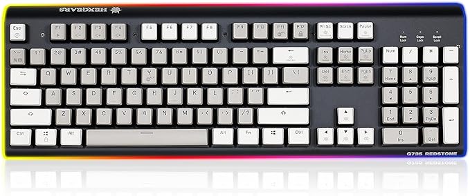 Hexgears GK735 Wired Full Size Mechanical Keyboard Aluminum Housing Built for Gamers w/Kailh Box White Switch White Backlit + Surrounded by RGB Light Strip 104 Keys Gaming Keyboard for PC/Mac