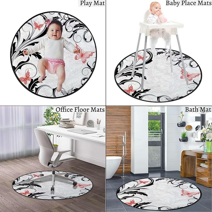 Multicolor Washable Round Area Rug -Non-Slip Distressed Circle Rug Non-Shedding Entryway Carpet for Bedroom Laundry Kitchen Decor Antique Design Oriental Flowers Geometric Diameter 39.4 in