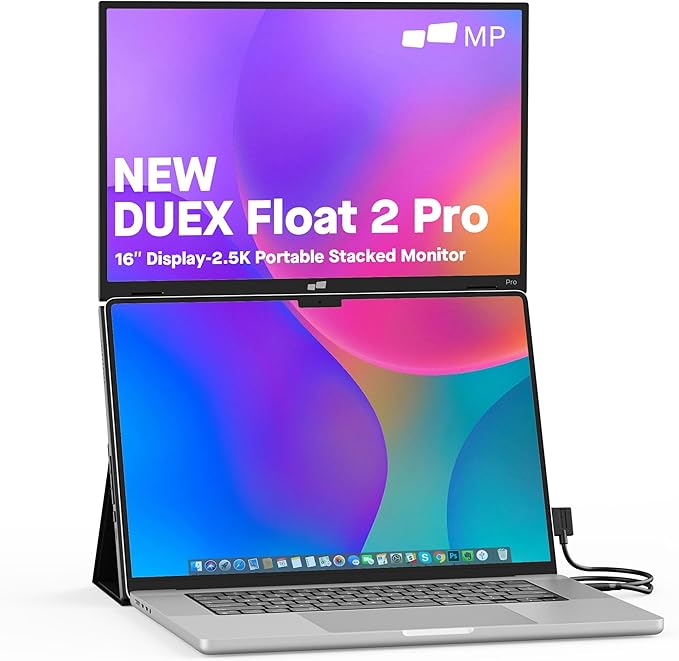 New Mobile Pixels Duex Float 2 Pro 2.5 K Portable Monitor 16 Laptop Screen Extender (Built-in Kickstand) USB C/HDMI Stacked Monitor Extender with Dual Speakers Windows MacOS Switch Android