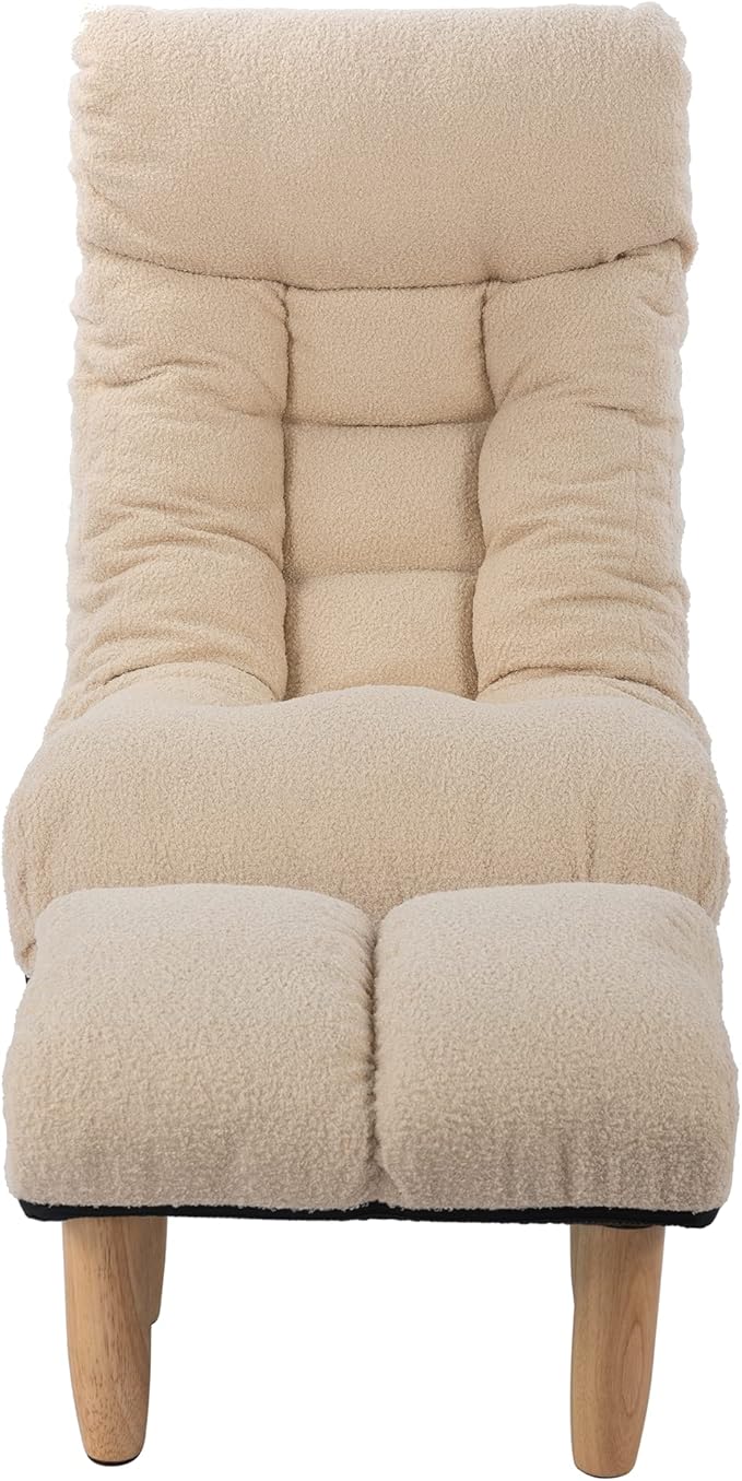 Yoglad Japanese Style Chaise Lounge Sofa Chair Floor Lazy Sofa for Reading Game Meditating 3 Adjustable Positions with Comfortable Backrest (White Ottoman)