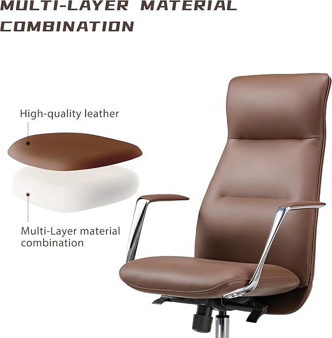 EUREKA ERGONOMIC Royal Slim Executive High Back Brown Leather Office Chair Home Desk Chair for Adults Big and Tall with Wheels Swivel Rolling