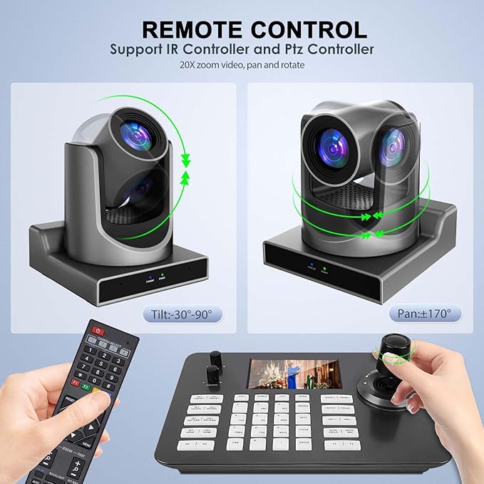 PTZ CameraNDI PTZ Camera with 20X Optical Zoom AI TrackingHDMIPOEIP Live Streaming Simultaneous 3G-SDI and USB Video Output for Church Conferences TeachingvMix OBS etc