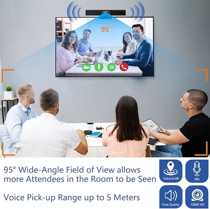 Conference Room Camera 3-in-1 1080p Full HD Webcam with Microphone and Speaker USB Plug and Play Wide Angle Video Conference Camera for Desktop Laptop Mac PC (Black)