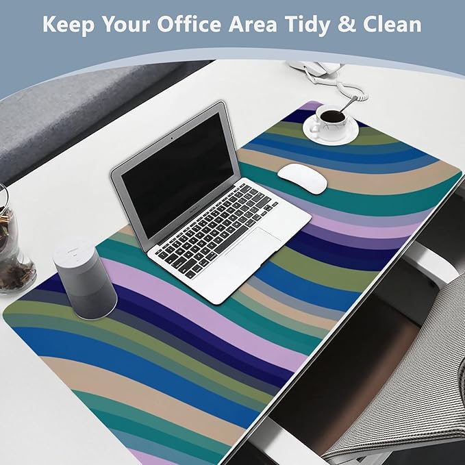 Mouse Pad Desk Mat Leather Desk Pad Large Gaming Desk Cover Protector Mat for Keyboard Computer Laptop Office Waterproof 47.2 x 23.6 Inch Swirls Waves