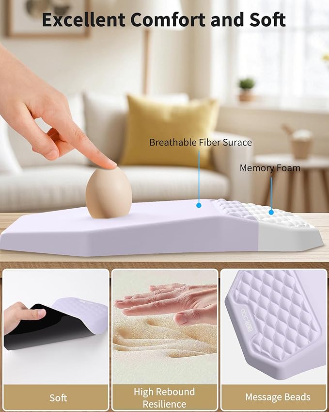 Ergonomic Mouse Pad Wrist Rest Support Massage Design Surface for Carpal Tunnel Pain Relief Memory Foam Non-Slip PU Base for Computer Desk Purple