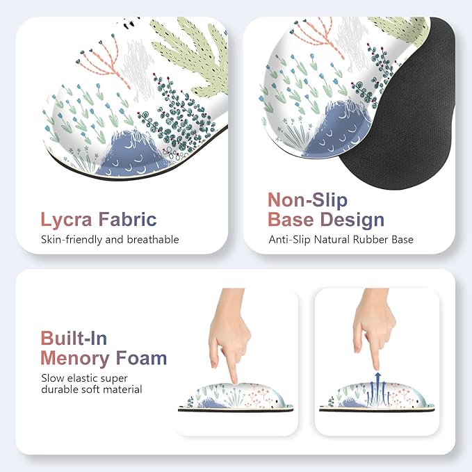 Large Gaming Mouse Pad Set 4 in 1 Extended Keyboard Desk Mat with Wrist Rest PC Computer Game Mousepad Set Non-Slip Desk Pad Protector Easy Typing Pain Relief for Home Office I Cactus Plants