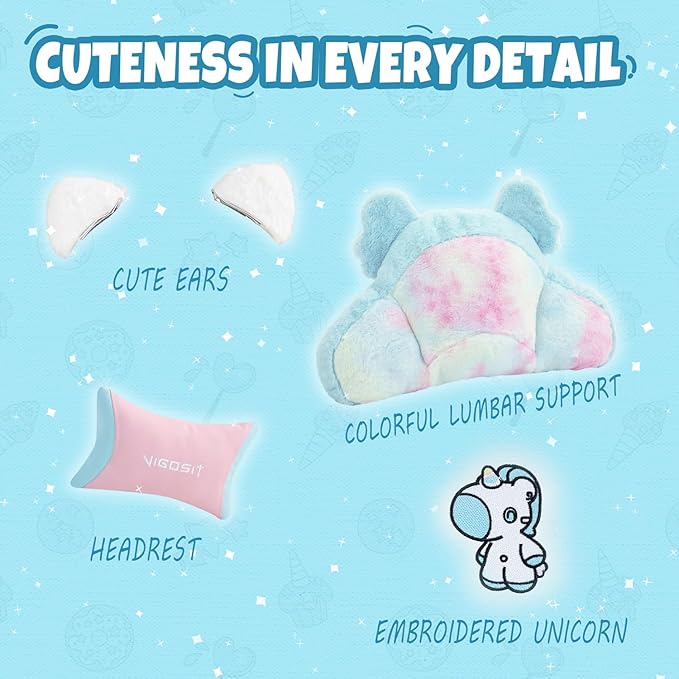 Gaming Chair with Cute Ears &amp Lumbar Pillow Ergonomic Racing Style Computer Chair with Footrest Reclining High Back PU Leather Video Gamer Chairs for Girls &amp Kids &amp Adults (Blue+Pink)