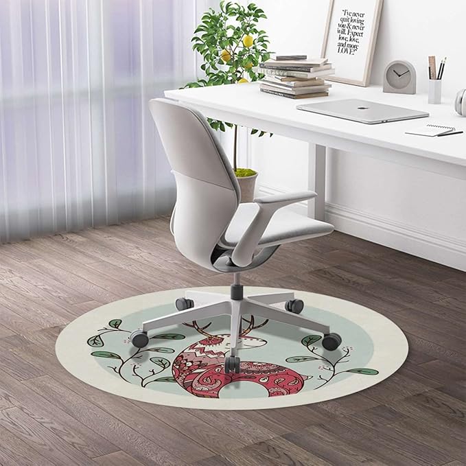 Brown Black PU Leather Chair Mat Hard Floor Protecting Goat Colorful Ornamented Noise Cancelling with Anti Slip Rubber Multi-Purpose Floor Mat for Bedroom Modern Style Diameter 39.4 in
