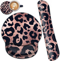 Ergonomic Mouse Pad Gel Wrist Support and Memory Foam Keyboard Wrist Rest Set for Gaming Computer Office Laptop Easy Typing Wireless Mouse Mat Black Leopard Rose Pink Pattern Office Desk Pad