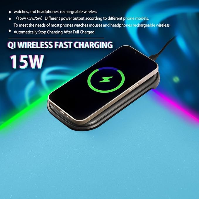 Blue Light Mouse Pad Gaming Mousepad Non Slip Desk Mat Wireless Charging Computer Mouse Pads RGB Keyboard Pad Mats for Desktop Office Home 35.4 x 15.7 in