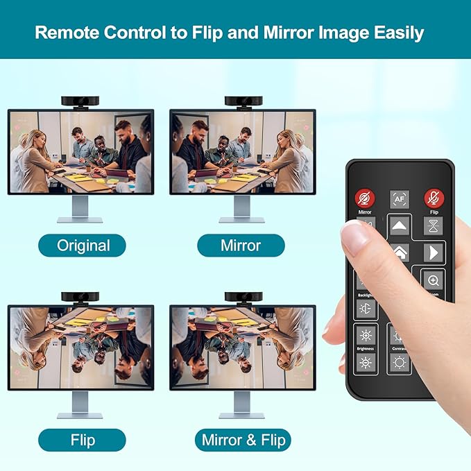 4K Webcam with 5-Level LED Light 12MP Camera USB Webcam with Dual Noise-canceling Microphones PDAF Fast Auto Focus Remote Control 360° Rotation Perfect for Live streaming Online Meeting