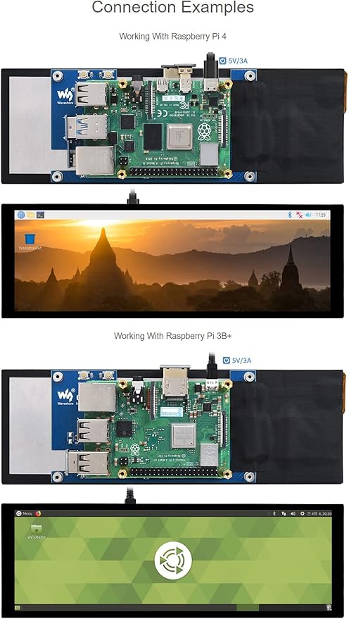 waveshare 7.9inch Capacitive Touch Screen LCD Compatible with Raspberry Pi 5/4B/3B+/3A+/2B/B+/A+/Zero/Zero W/WH/Zero 2W CM3+/4 400×1280 Resolution HDMI IPS Supports Jetson Nano/Windows