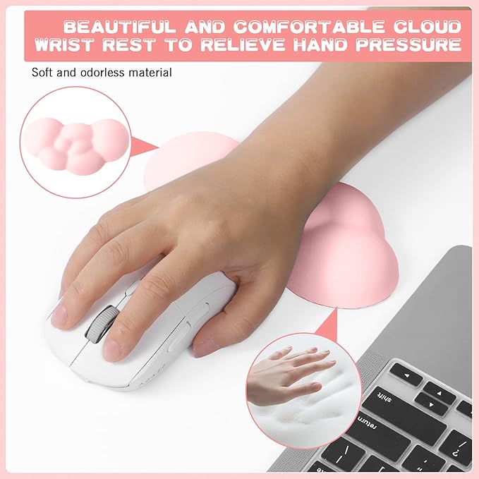 ATTACK SHARK 4 in1 Cloud Mouse PadKeyboard Wrist RestMouse Wrist Rest Supportand Leather Coaster Set with Office Desk MatNon-Slip PU Desk Pad Memory Foam Ergonomic Pain Relief for Office and Home