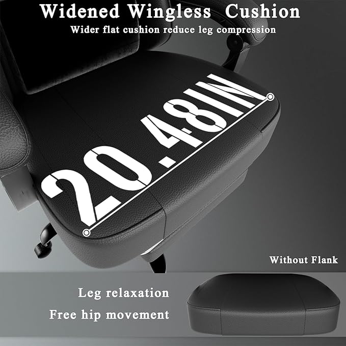Black Gaming Chair with Pocket Spring Cushion and Footrest PU Leather Game Chair Adjustable Headrest Home Office Desk Chairs Comfortable Ergonomic Computer Chairs