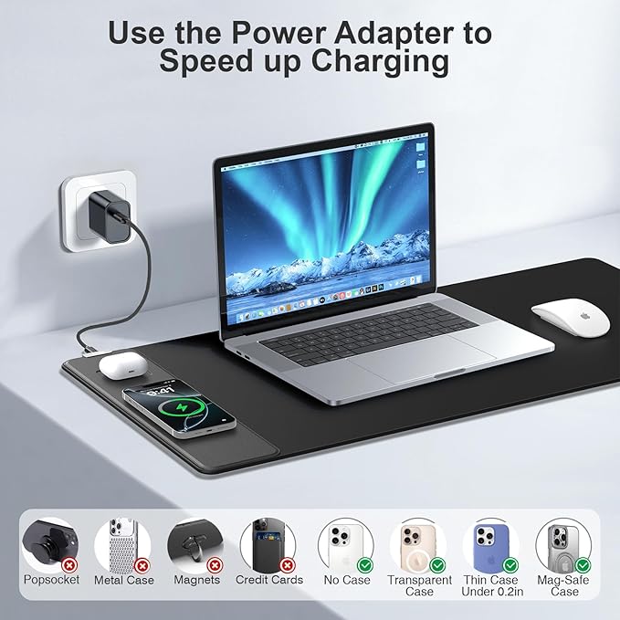 Magnetic Wireless Charging Mouse Pad 31.5x15.8 Large Gaming Desk Mat for Keyboard/Laptop Non-Slip Base &amp 20W PD Adapter Waterproof Ultra-Smooth Surface Mousepad for Gamer Office &amp Home