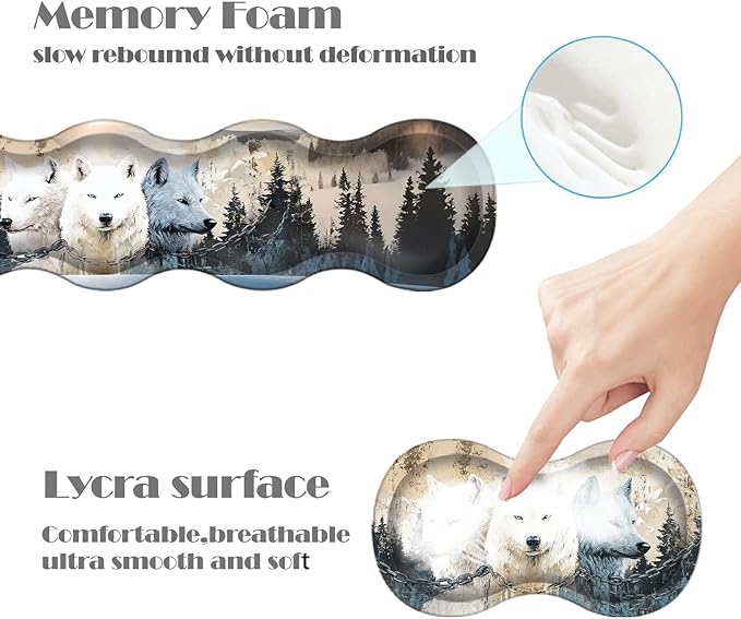 Ergonomic Keyboard Wrist Rest &amp Mouse Pad Wrist Rest SetXL Gaming Desk Mat 31.5x 11.8Non-Slip BaseMemory FoamEasy Typing Pain Relief for Office &amp HomeWolves Metal Chain Winter