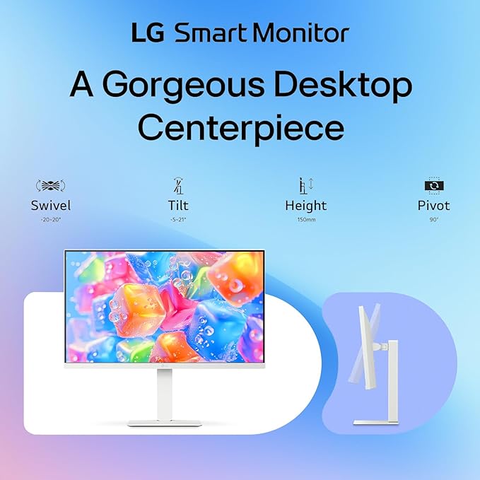 LG 27-Inch Smart Monitor 4K UHD (3840 x 2160) IPS Display HDR10 Built-in Speaker Screen Share Remote Control WebOS HDMI USB Type-C PD 65W AirPlay 2 Bluetooth Tilt/Height/Swivel/Pivot Stand