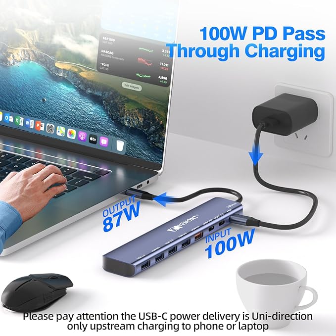 VEMONT 7-in-1 USB C Hub 10Gbps Aluminum Hub with 2 USB-C 3.2 USB-A 3.2 4 USB 3.0 Ports 100W PD Charging Compatible with MacBookfor iPad Laptop/Phones and More Device