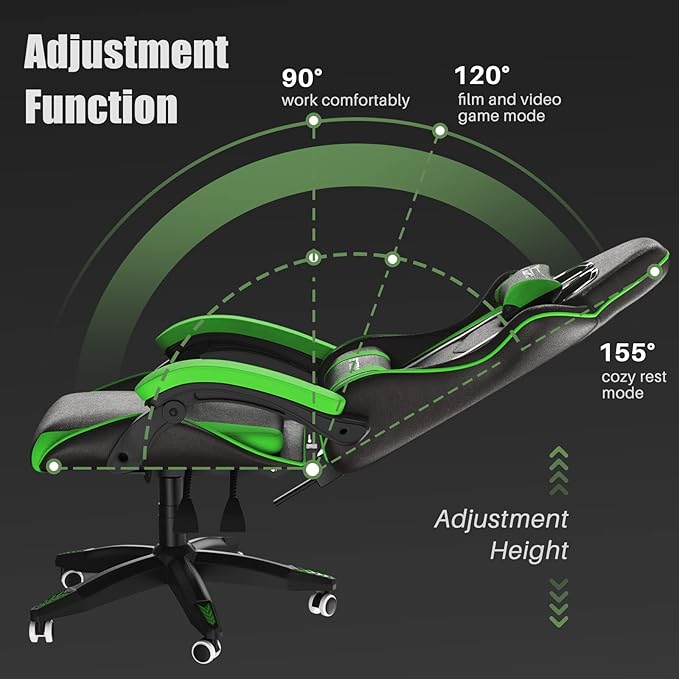 Bigzzia Gaming Chair Ergonomic Video Game Chairs with Pillow and Lumbar Support Racing Style Height Adjustable Computer Chair with 360°-Swivel Seat for Adults and Teens