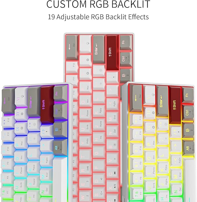 Newmen GM610 60% Wireless Mechanical KeyboardWired/Bluetooth/2.4G RGB Backlit61 Anti-Ghosting KeysProgrammableHot-Swappable Gaming Keyboardfor PC Windows Mac Laptop Computer(Linear Red Switch)