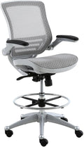 Maykoosh Mesh Drafting Chair - Adjustable Height &amp Lumbar Support - Heavy Duty Rolling Chair - Platinum
