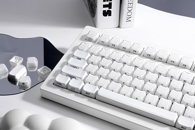 ZORNHER CG870 Wireless Mechanical Keyboard80% White Gaming Keyboard Creamy KeyboardCute Jelly Cat Clear Ceramic Jade KeycapsGirly Aesthetics Kitty KeyboardCreamy Sounding Linear Switches
