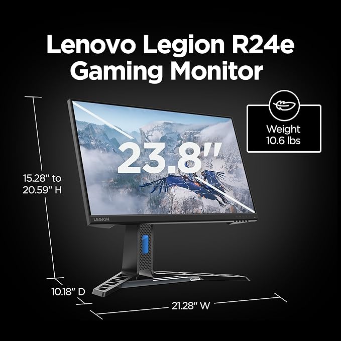 Lenovo Legion R24e - Gaming Monitor - 23.8 Flat FHD - 180 Hz - 1ms Response - AMD FreeSync - HDRDecode HDMI 2.1 DP 1.4 Audio - Lift/Tilt/Pivot/Swivel Stand - Raven Black