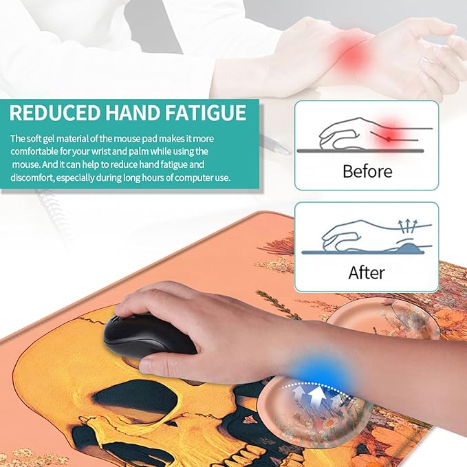 Keyboard Mouse Pad Set Extended Gaming Mouse Pad+Ergonomics Keyboard Wrist Rest Support Memory Foam Easy Typing Pain Relief 4Pcs XL Ultra Thick Desk MatSkull in Flower Field