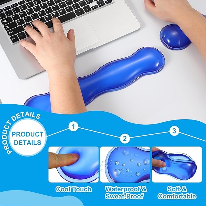 PATIKIL Gel Wrist Rest Ergonomic Silicone Gel Mouse Pad Mouse Wrist Support Cool Touch Cushion for Mouse Computer Laptop Home Office WorkPad Set Blue