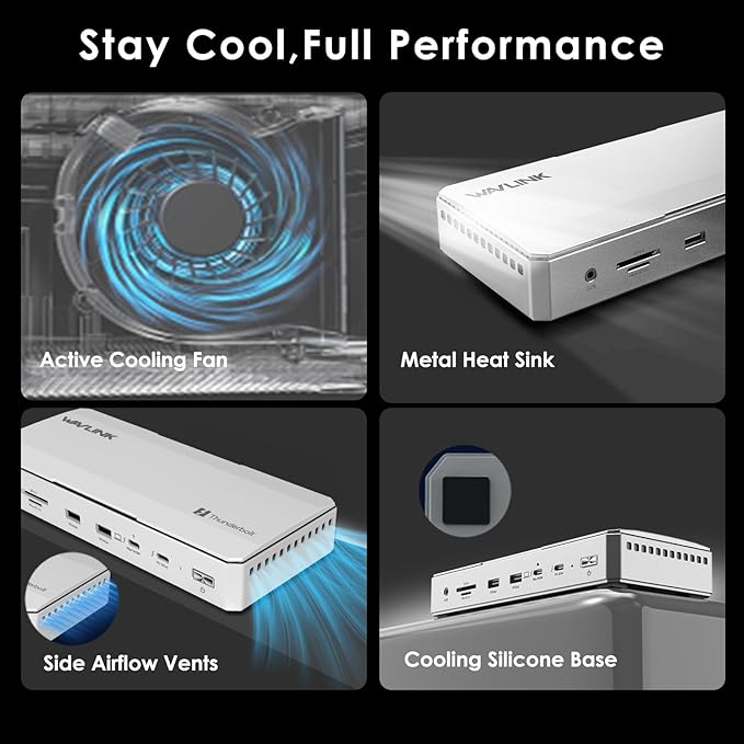 WAVLINK Intel Certified Thunderbolt 5 Docking Station: TB5 Dock with 120Gbps Max Transfer Thunderbolt 5 hub with 140W Max Charging 4X USB-A 3.2 Gen 2 Cooling System 8K Display for TBT 5/4 Laptops