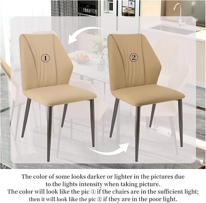 Adjustable Office Computer Chair with Armrest 2pcs Leather Upholstered Dining Chair with High Backrest for Living Room Kitchen(Light Khaki)