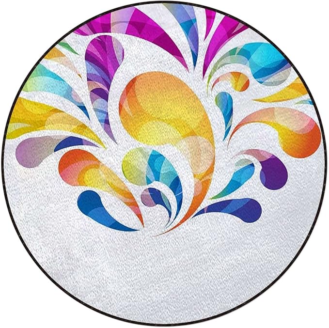 Colorful Round RugPrint Carpet for Bedroom Living Room Office Home Decor Mat Raindrops in Different Size in Gradient ColorsOrange Blue Diameter 35.5 in