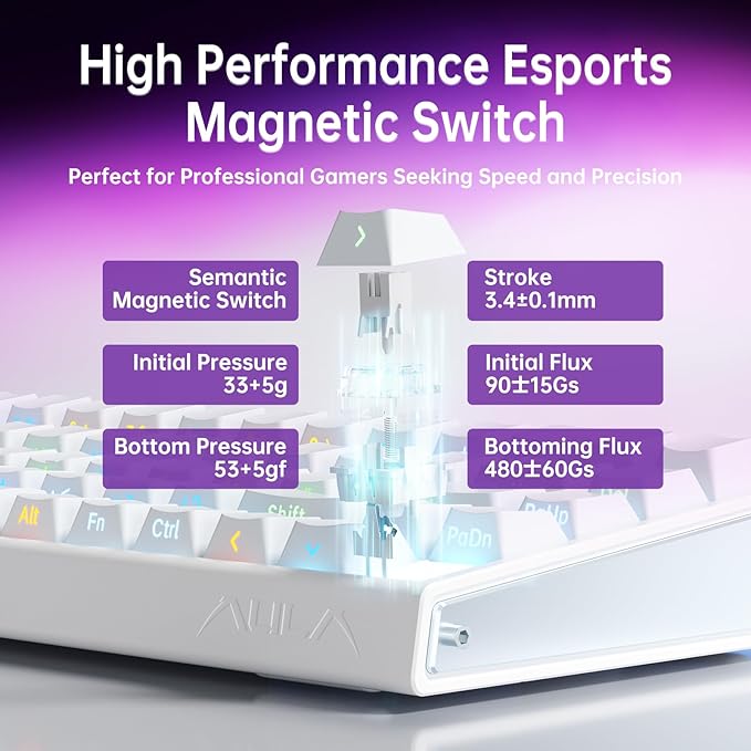 Aula Hero 68 HE 60% Gaming Keyboard Wired Hall Effect Magnetic Switch Keyboard with Adjustable Actuation Fast Trigger Mode 8K Hz Polling Rate 0.125ms LatencySide Printed PBT Keycaps RGB Backlit