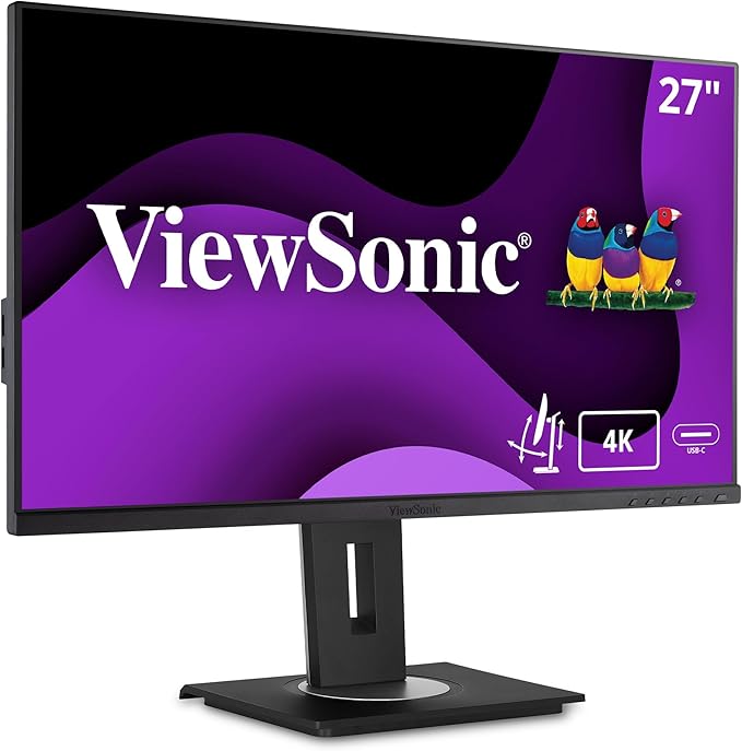 ViewSonic VG2756-4K 27 Inch IPS 4K Docking Monitor with 90W USB C RJ45 HDMI Display Port and 40 Degree Tilt Ergonomics for Home and Office