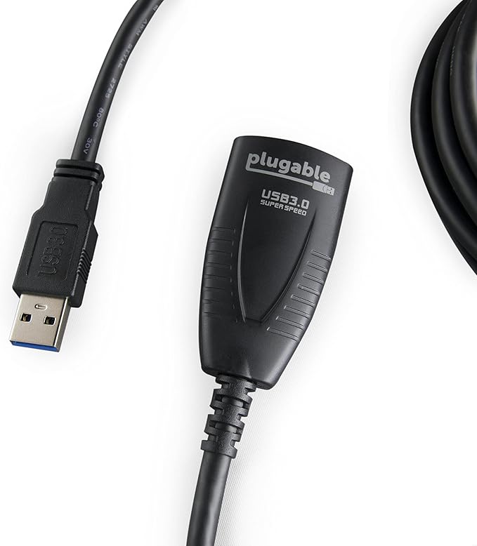 Plugable 5 Meter (16 Foot) USB 3.0 Active Extension Cable with AC Power Adapter Back-Voltage Protection and Driverless Technology