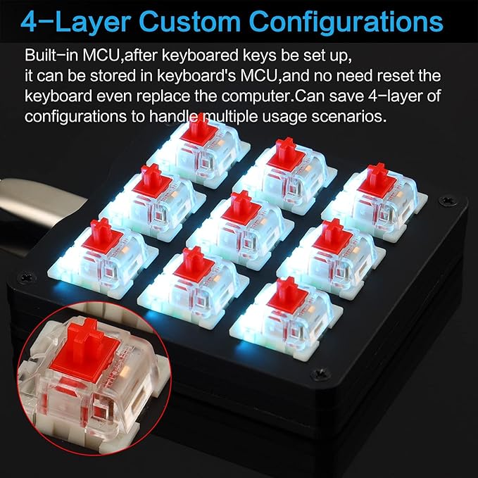 Koolertron Mechanical Numpad Macro Keyboard 9-Key Numeric Keypad LED Backlit Gaming Keyboard Fully Programmable Number Pad Keyboard Computer High Ground Mechanical Macro Number Keypad