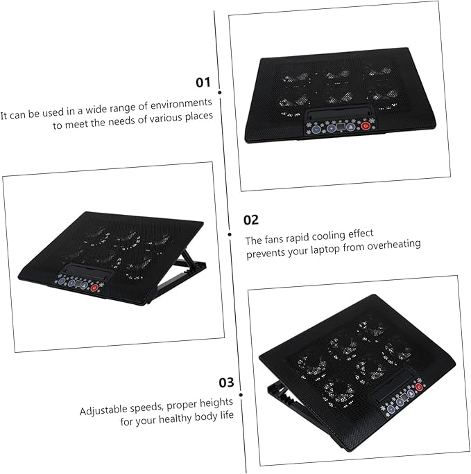DOITOOL Multi-Angle Adjustable Laptop Cooling Rack Six Quiet Fans Laptop Cooler Stand for Enhanced Performance Portable Desktop Accessory for Gaming and Work