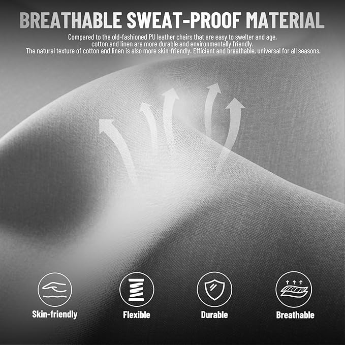 Ferghana Breathable Fabric Ergonomic Gaming Chair with Footrest and Linkage Armrest High Back Computer Game Chair with Massage Lumbar Support for Adult(White)