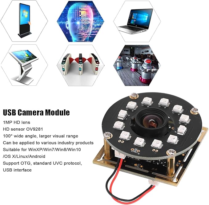 HBVCAM-1M1911GS V33 USB Camera Module1 Megapixel 100° Wide Angle Lens OV9281 Chip Embeded USB Camera for Industrial Support Auto-Focus Plug and Play