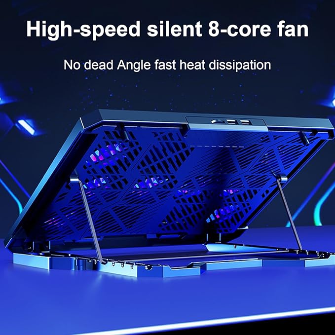 Notebook Cooling Stand Laptop Holder with 8 Quie Fans Heatsink for Up to 18Inch Laptops Includes Phone Holder Laptop Cooling Pad