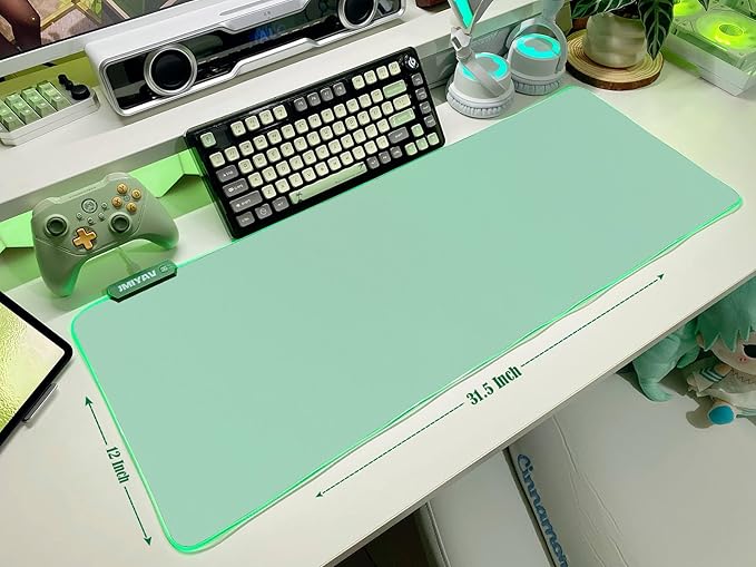 JMIYAV Green RGB Gaming Mouse Pad 31.5x12 Inch PC XL Large Glowing Led Light Up Desk Pad Non-Slip Rubber Base Computer Cute Mousepad Mat Desk Accessories Gaming Setup