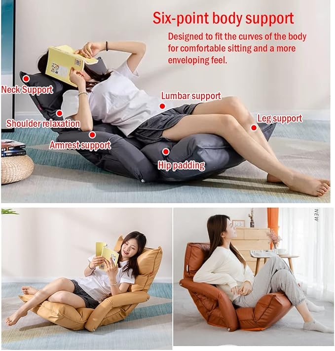YCKEGEW Indoor Lounge Chair Floor Cushion Back AdjustablePremium Floor Armchair Sofa Seat for Home OfficeMeditation Chair for Balcony Yoga (Color : Orange)