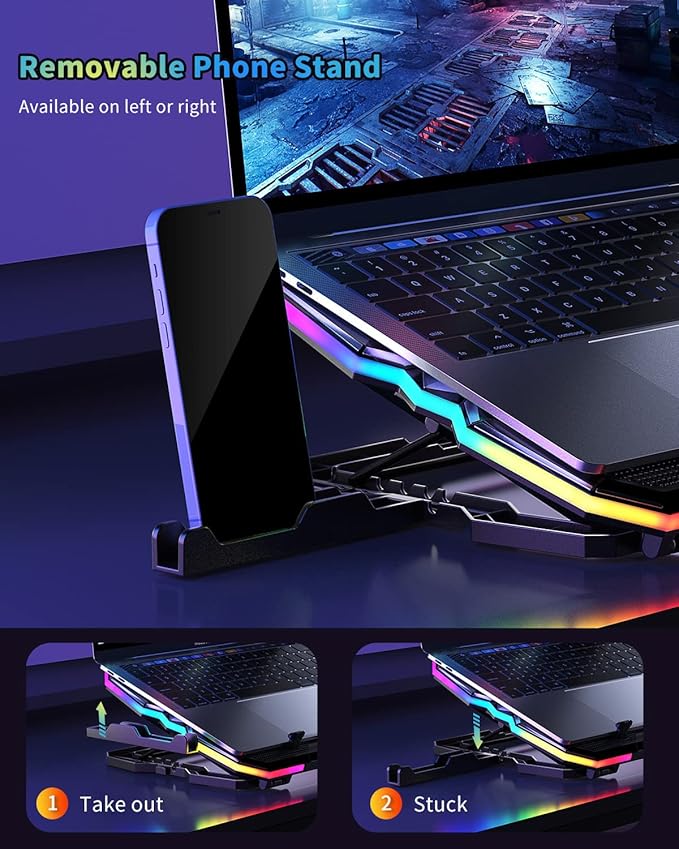KeiBn Upgrade Laptop Cooling Pad A13RGB Lights Laptop Cooler 6 Fans for up to 15.6 Inch Laptops10 Modes Light 7 Height Stands 2 USB Ports - Blue