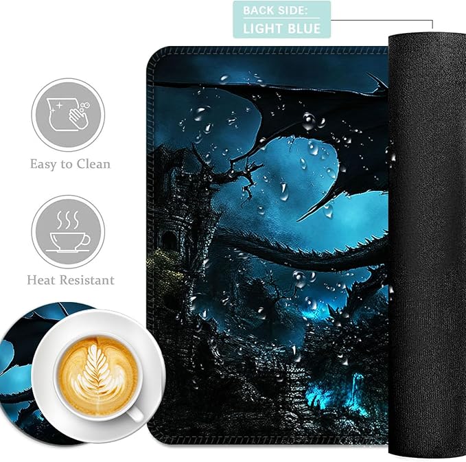 Keyboard Mouse Pad Set Extended Gaming Mouse Pad+Ergonomics Keyboard Wrist Rest Support Memory Foam Easy Typing Pain Relief 4Pcs XL Ultra Thick Desk MatDragon and Castle Stormy Sky